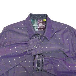 Robert Graham Shirt Men’s Large Purple Flip Cuff Checks Tailored Fit Button Down